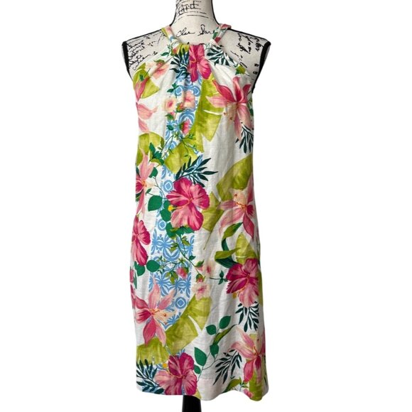 Tommy Bahama Lava Actually Linen-Blend Halter Dress Tropical Sundress Size M - Picture 2 of 9